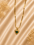 Gold Heart Emerald Crystal Pendant Necklace - violinas