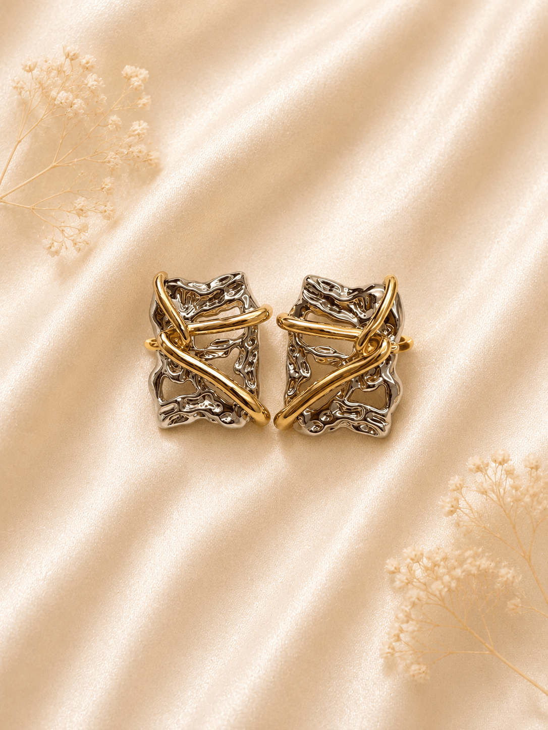 Silver & Gold Abstract Square Stud Earrings - violinas