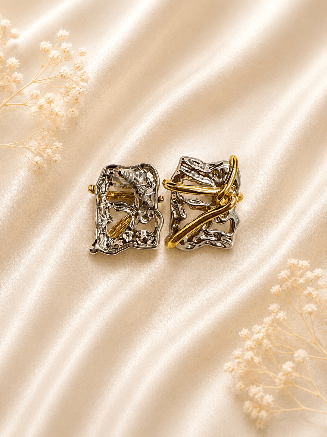 Silver & Gold Abstract Square Stud Earrings - violinas