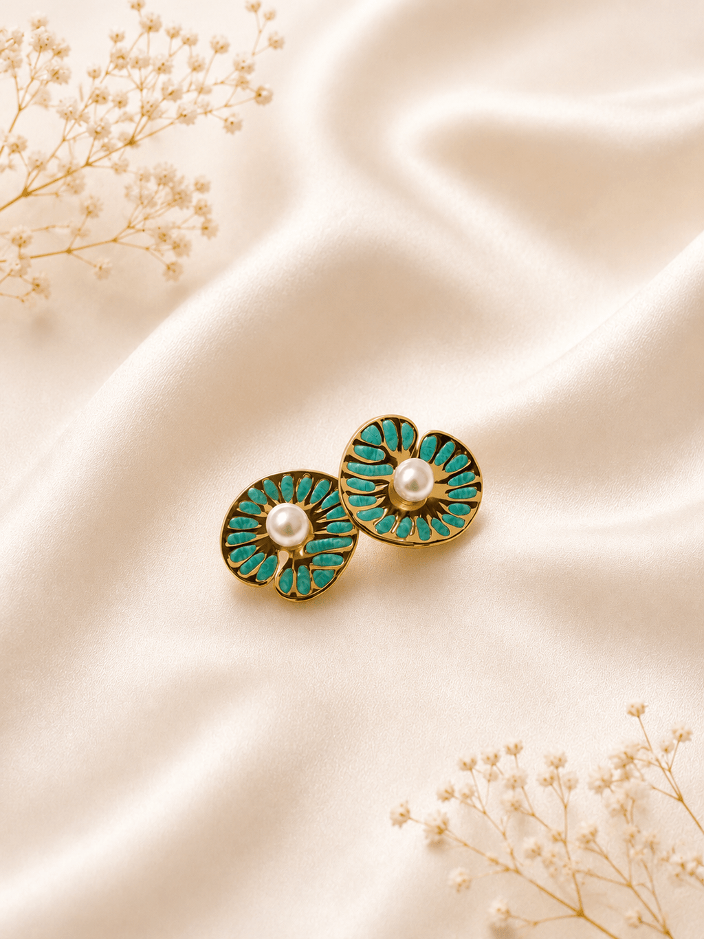 Turquoise Enamel Pearl Stud Earrings - violinas