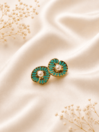 Turquoise Enamel Pearl Stud Earrings - violinas